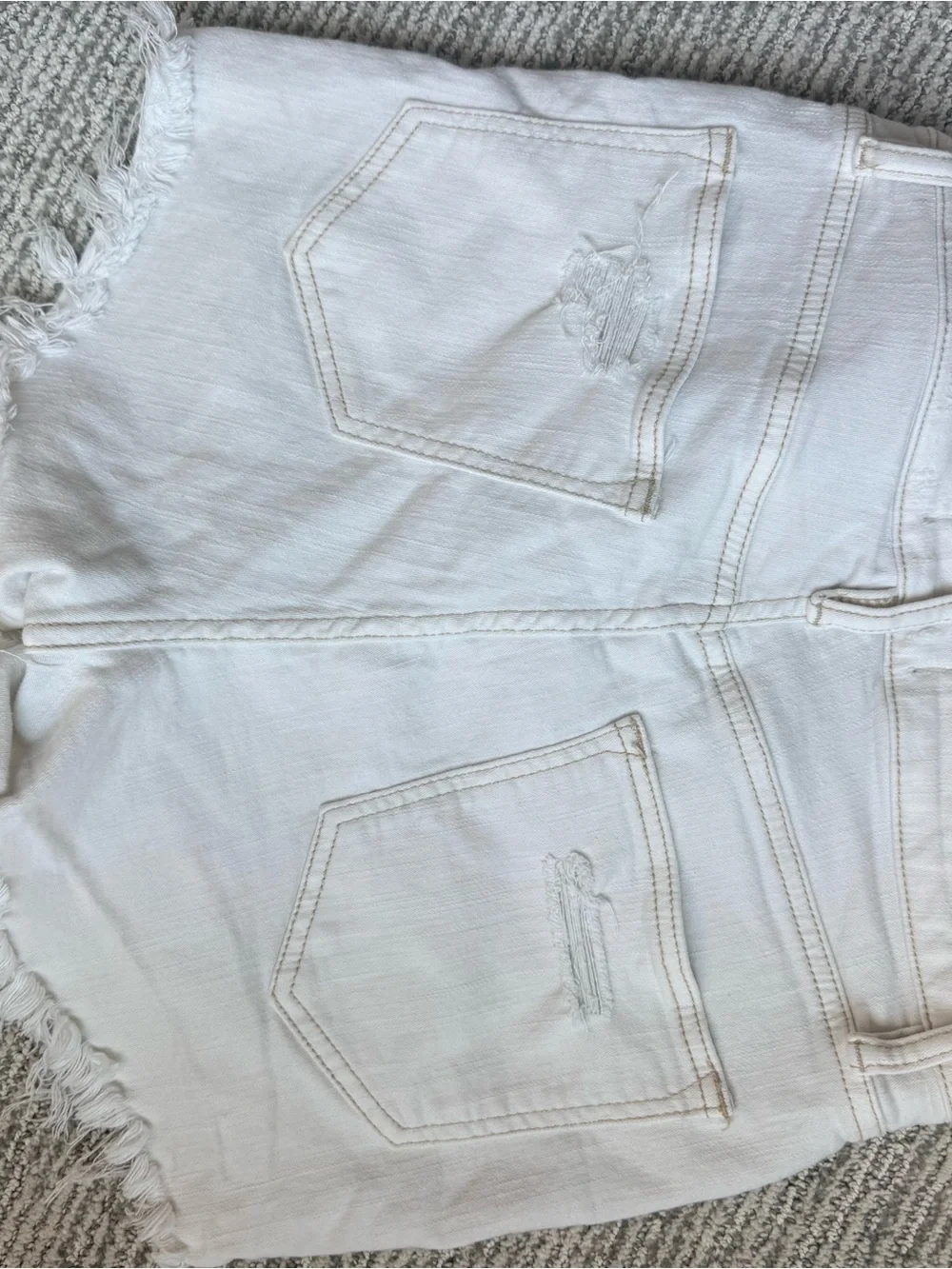 Free People White High-Waist Distressed Denim Shorts